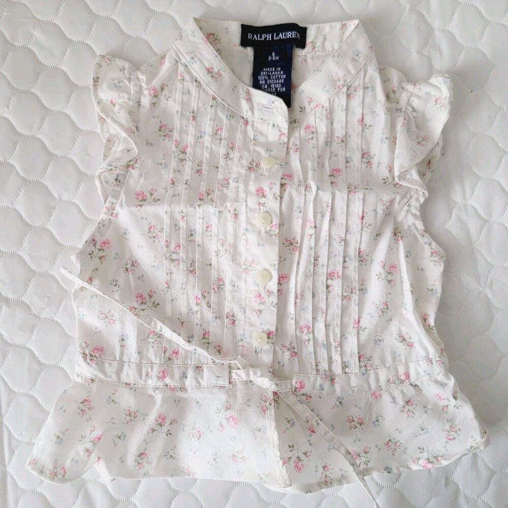 Ralph Lauren Baby Girl  3/6M Floral Ruffle Button Down Shirt